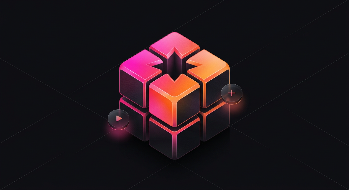 An isometric sculpture of interlocking game pieces in the Startstruck brand gradient